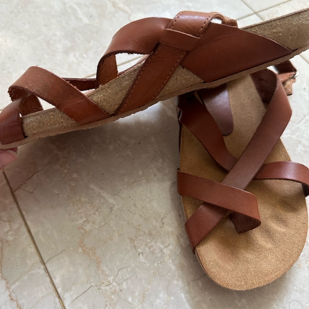 Leather Strappy Brown Women's Sandals - Picture 4 of 8